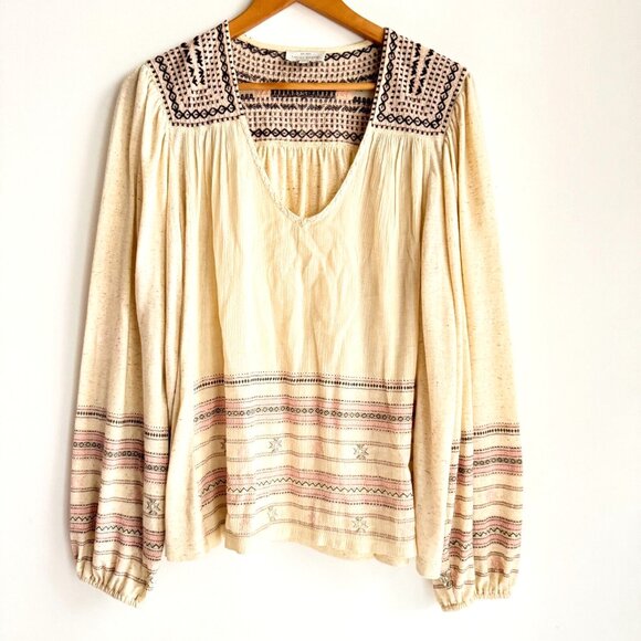 Lucky Brand Tops - Lucky Brand Embroidered Long Sleeve Boho Top L